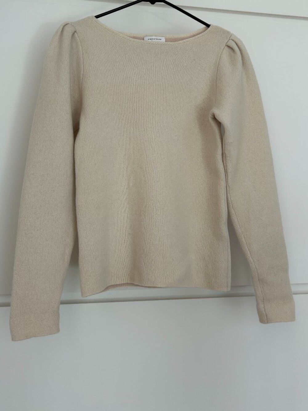 Rebecca Taylor Cashmere Wool Blend Sweater Cream Puff Sleeve Knit Top, Size S